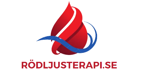 Rödljusterapi.se logotyp med en röd droppe och en blå våg. Terapilösning inom rödljus.